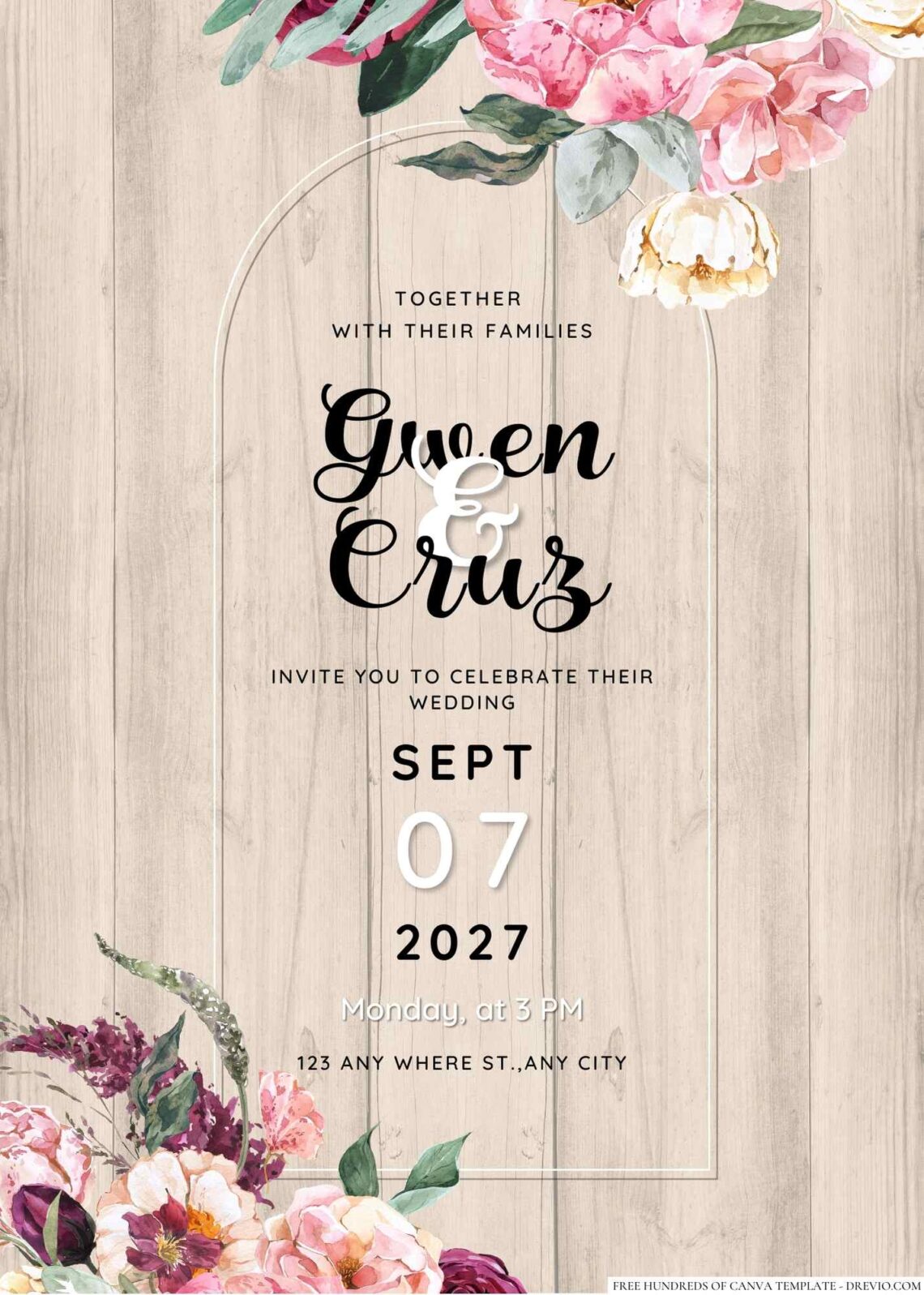 Free Editable Wood Rustic Garden Floral Wedding Invitation