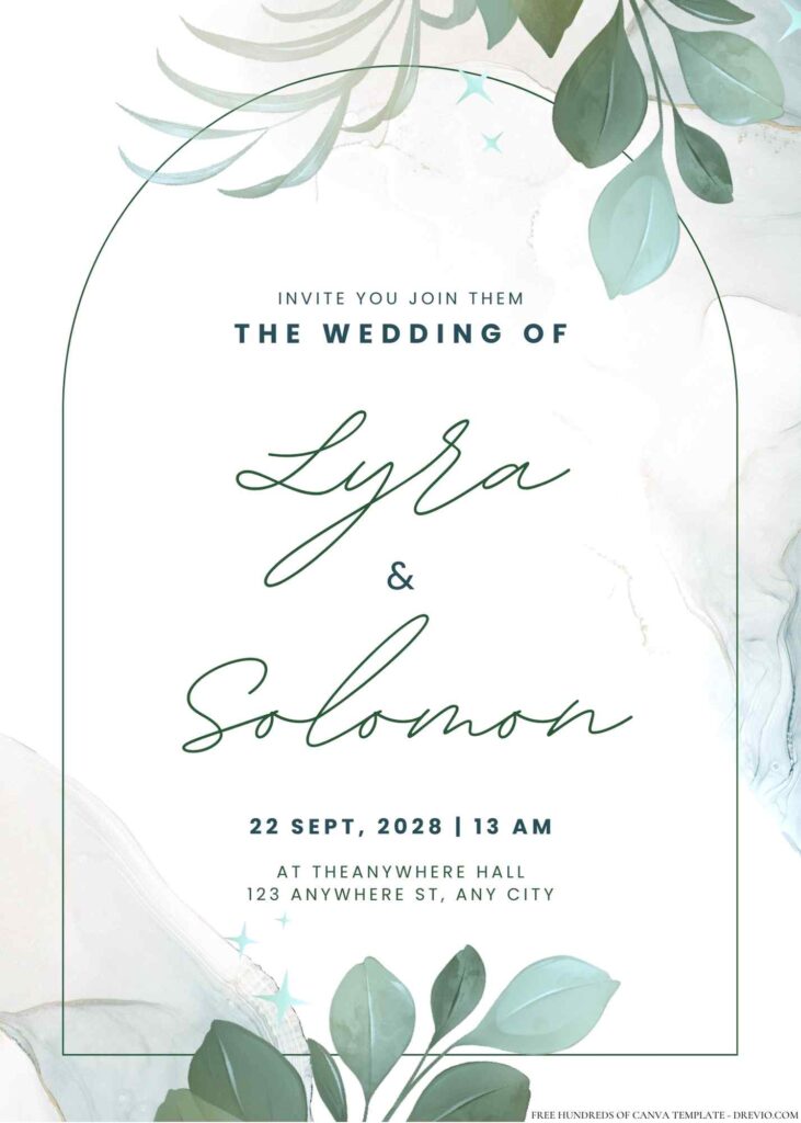 Free Editable Minimalist Tropical Leaves Watercolor Wedding Invitation