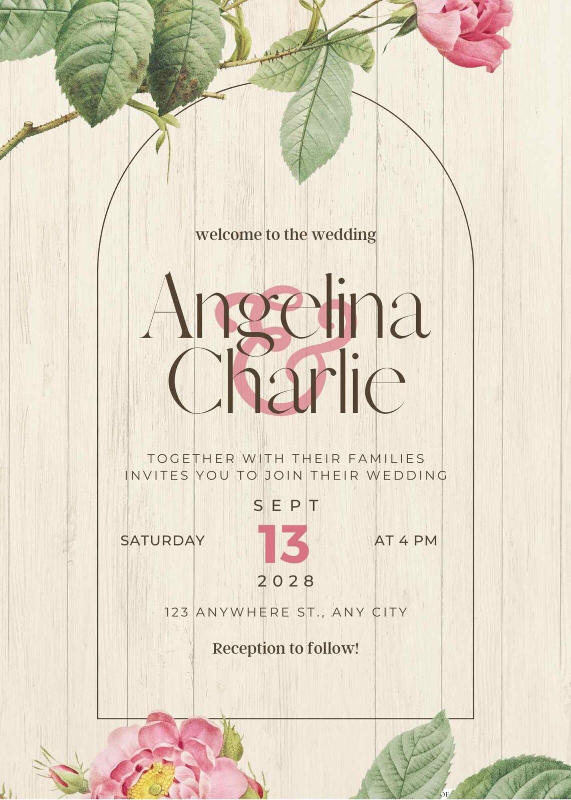 Free Editable Wood Watercolor Peony Flower Wedding Invitation