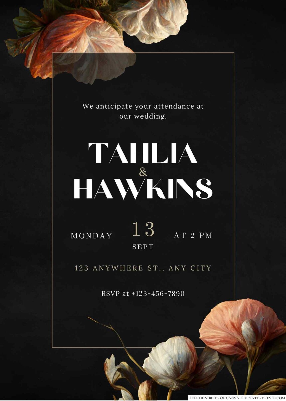 Free Editable Chalkboard Elegant Flower Painting Wedding Invitation