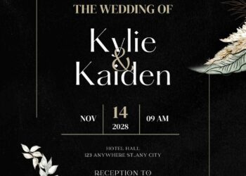 Free Editable Chalkboard Green Gold Floral Wedding Invitation