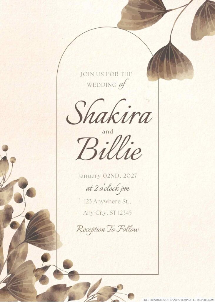 Free Editable Watercolor Rustic Floral Brown Wedding Invitation