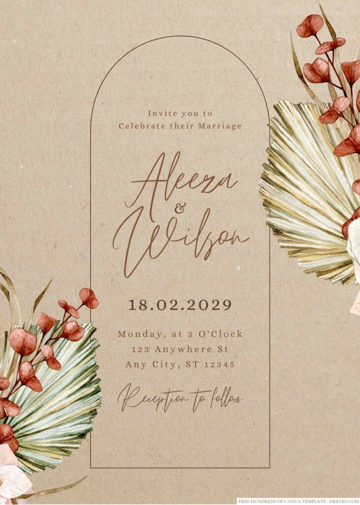 Free Editable Rustic Tropical Watercolor Floral Wedding Invitation