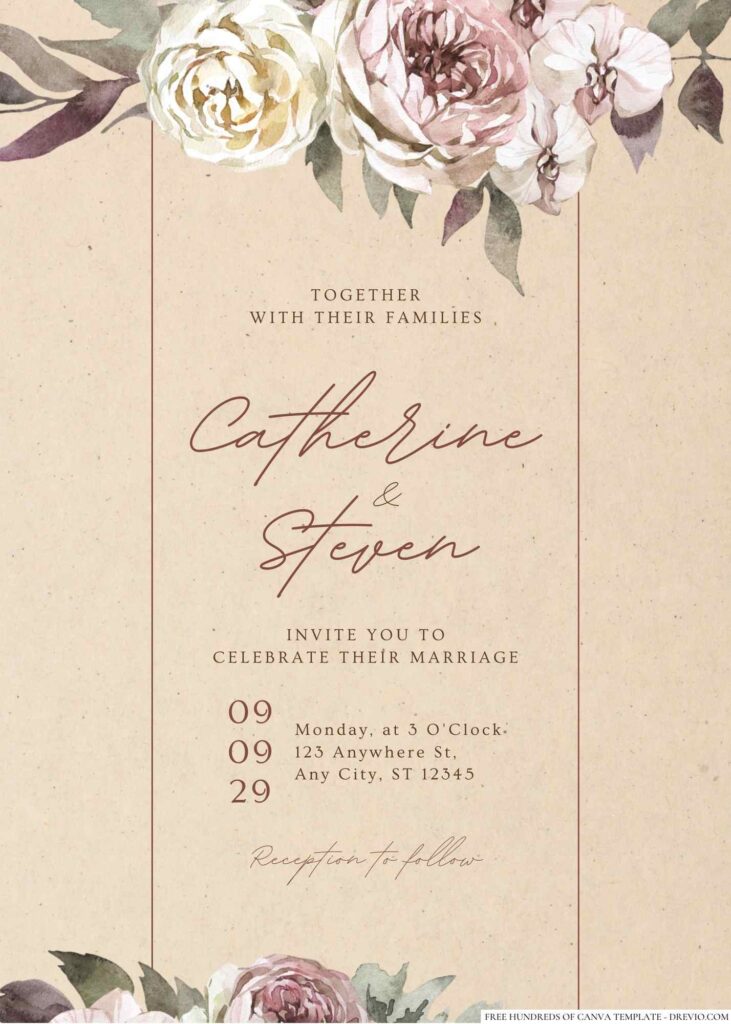 Free Editable Rustic Elegant Pink White Floral Wedding Invitation