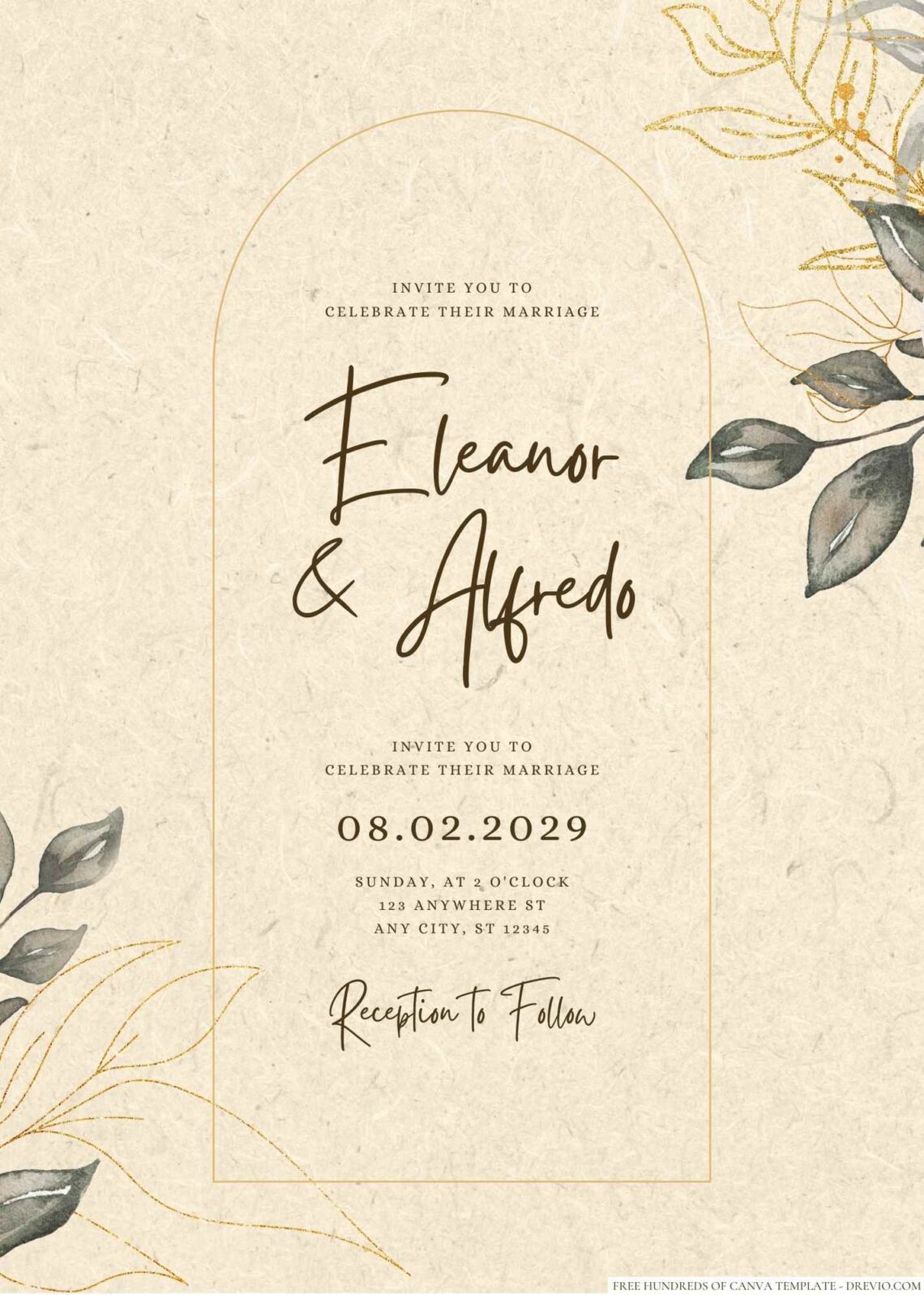 Free Editable Rustic Pink Flower Gold Lines Wedding Invitation