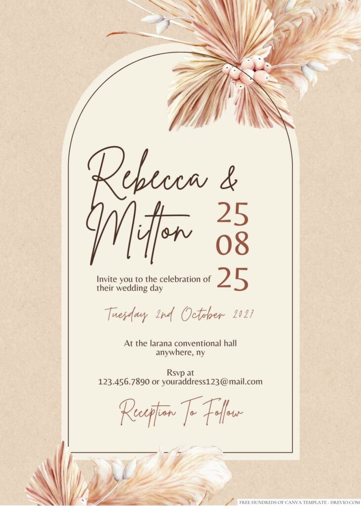 Free Editable Rustic Dried Tropical Leaves Wedding Invitation