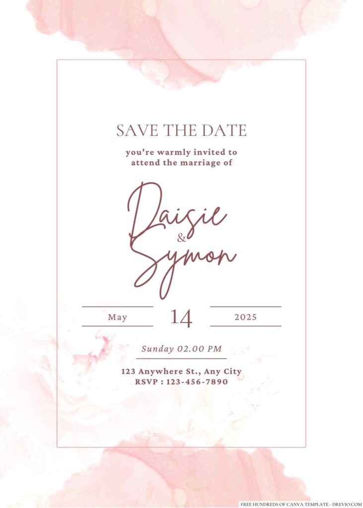Free Editable Pastel Rose Gold Splash Wedding Invitation