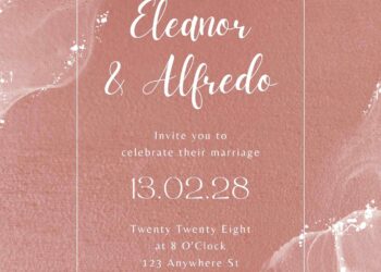 Free Editable Rose Gold White Alcohol Ink Wedding Invitation