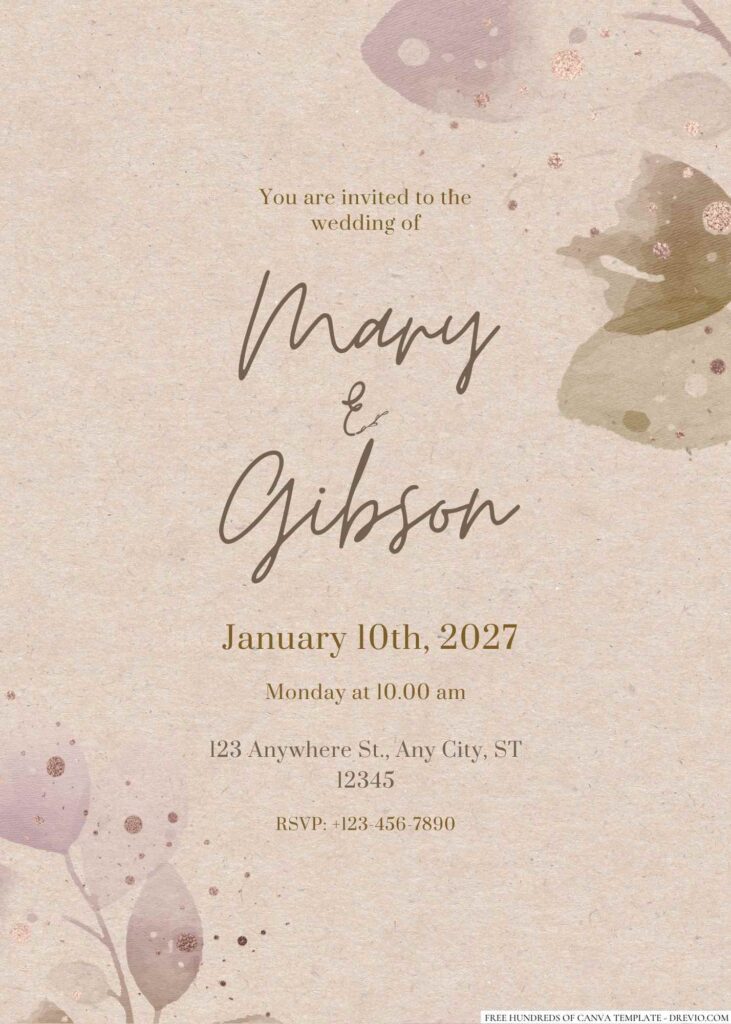 Free Editable Rustic Watercolor Tropical Leaves Wedding Invitation