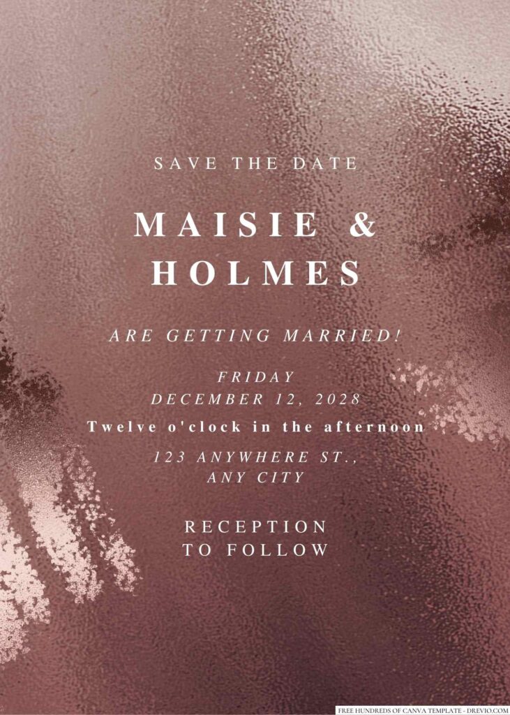 Free Editable Rose Gold Brush Glitter Wedding Invitation