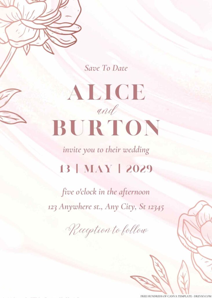 Free Editable Line Rose Gold Gradient Wedding Invitation 