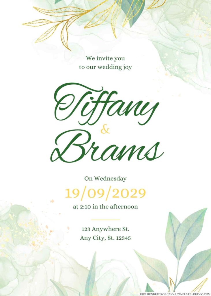 Free Editable Minimalist Greenery Tropical Floral Wedding Invitation
