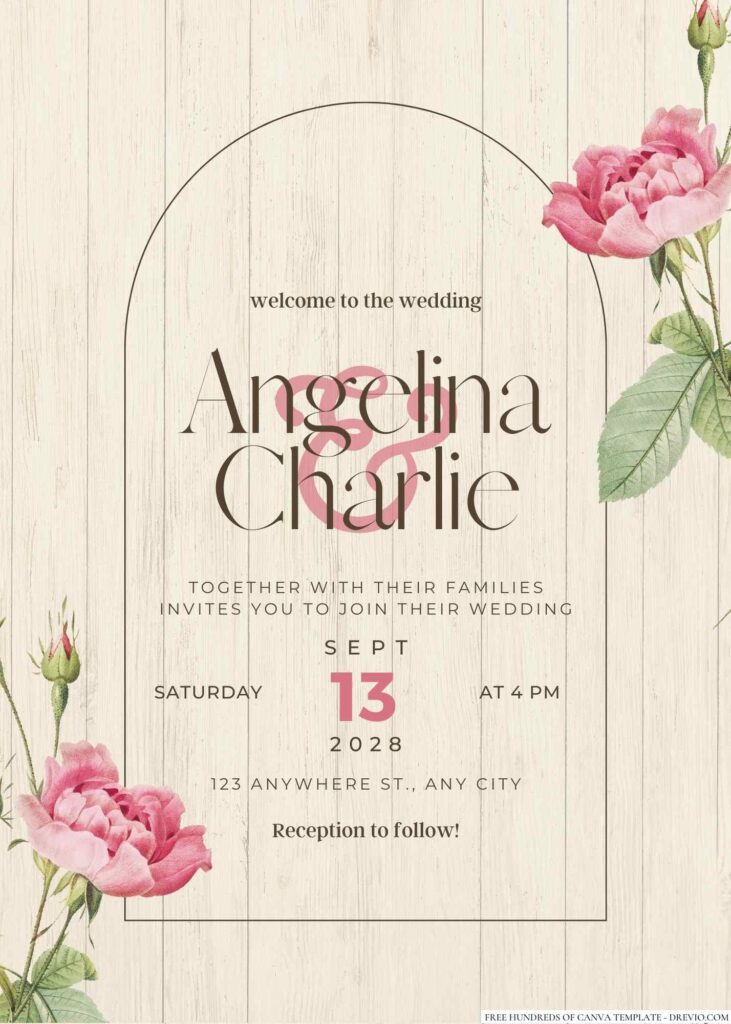 Free Editable Wood Watercolor Peony Flower Wedding Invitation
