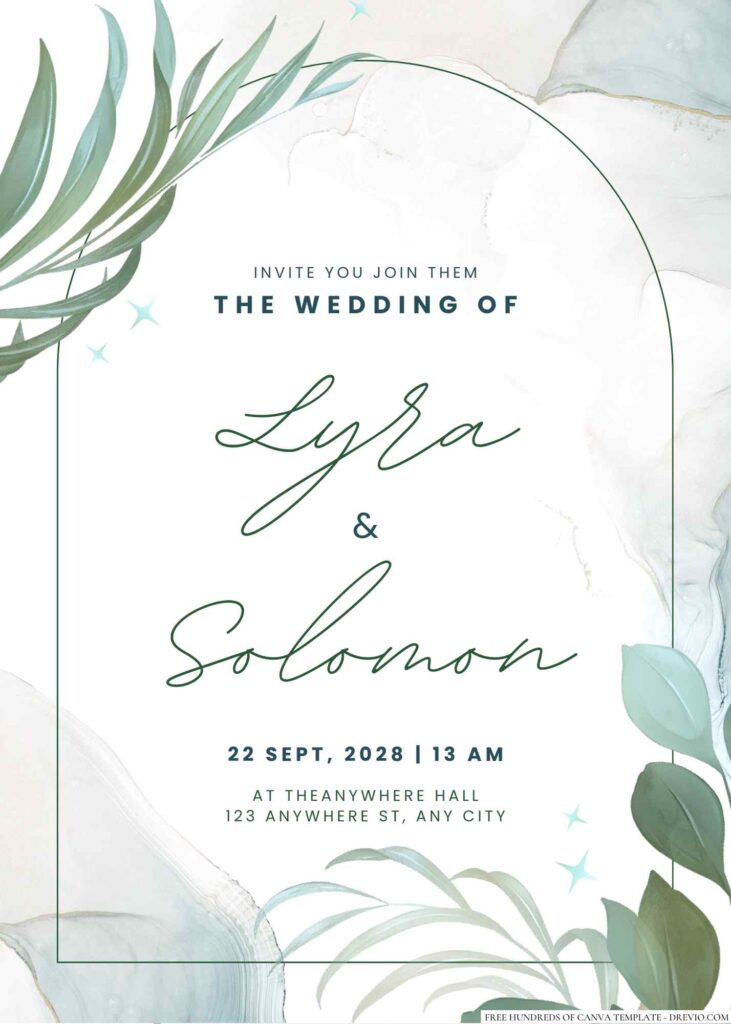 Free Editable Minimalist Tropical Leaves Watercolor Wedding Invitation