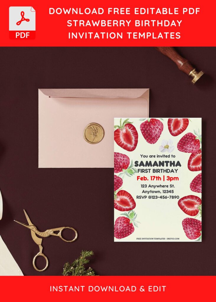 Invitation Template of (Free Editable PDF) Sweetie Strawberry Birthday Invitation Templates 9