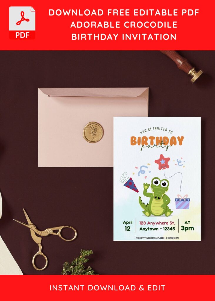 Invitation Template of (Free Editable PDF) Chomp In The Swamp Crocodile Birthday Invitation Templates 5