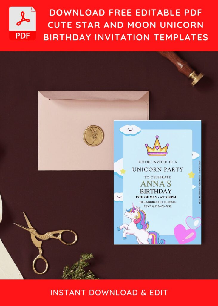 (Free Editable PDF) Twinkle Horn Unicorn Birthday Invitation Templates I
