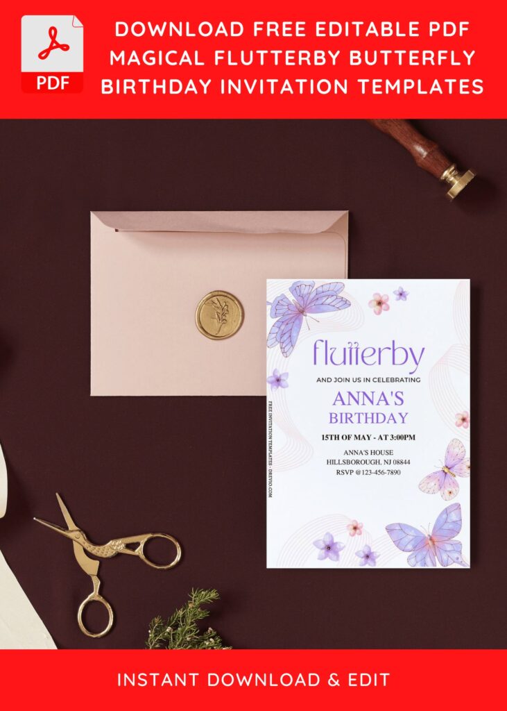 (Free Editable PDF) Dreamy Fluttering Butterfly Birthday Invitation Templates I