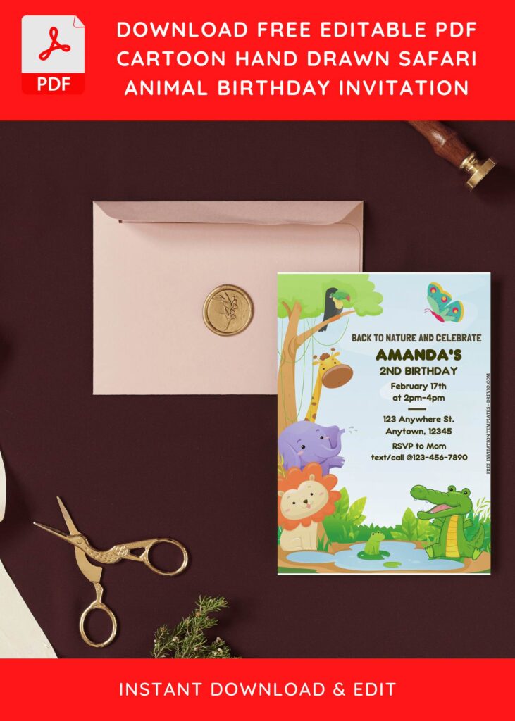 Invitation Template of (Free Editable PDF) Back To Nature Jungle Themed Birthday Invitation Templates 5