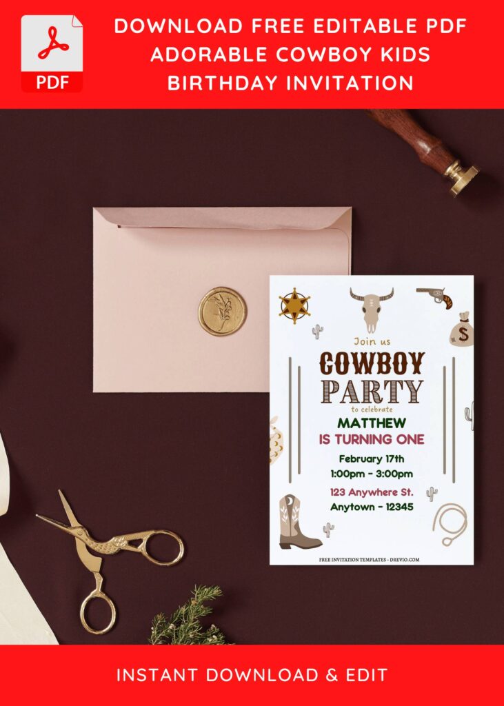 (Free Editable PDF) Fun Cowboy Western Theme Birthday Invitation Templates I