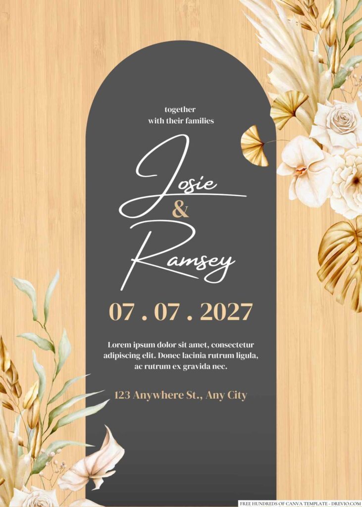 Free Editable Wood Delicate Golden White Wedding Invitation