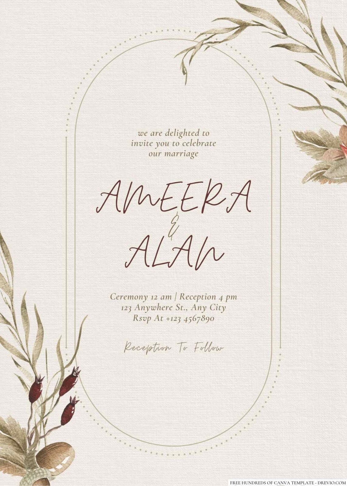 Free Editable Rustic Forest Leaves Watercolor Wedding Invitation