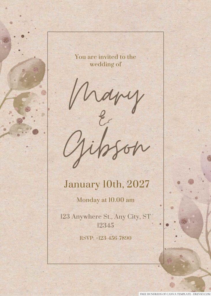 Free Editable Rustic Watercolor Tropical Leaves Wedding Invitation
