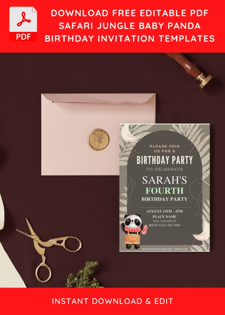 Invitation Template of (Free Editable PDF) Wild Jungle Safari Panda Birthday Invitation Templates 4