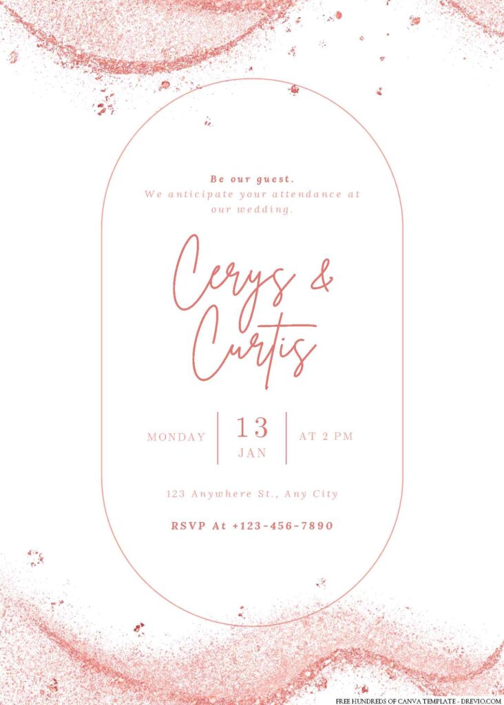 Free Editable Rose Gold Glitter Curve Line Wedding Invitation