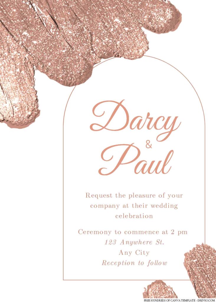 Free Editable Rose Gold Swatch Glitter Wedding Invitation 