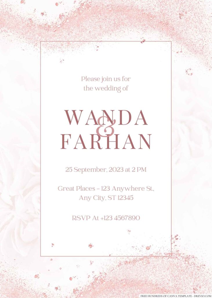 Free Editable Rose Gold Glitter Line Wedding Invitation