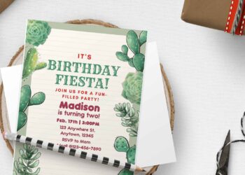 (Free Editable PDF) Vintage Cactus Fiesta Birthday Invitation Templates