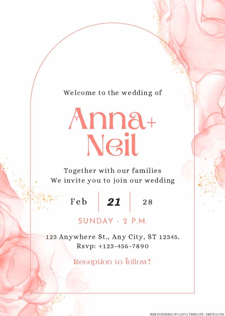 Free Editable Rose Gold Pink Splash Wedding Invitation