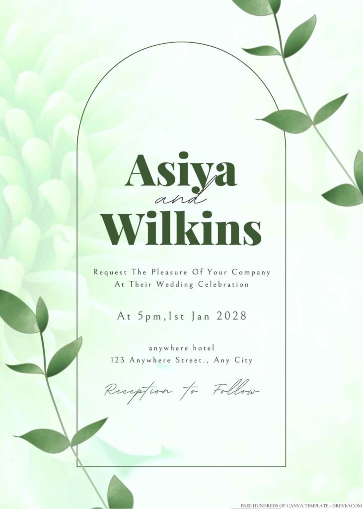 ree Editable Minimalist Greenery Leaves Watercolor Wedding Invitation