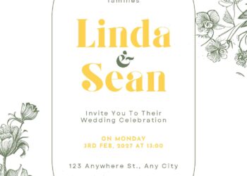 Free Editable Minimalist Greenery Line Floral Wedding Invitation