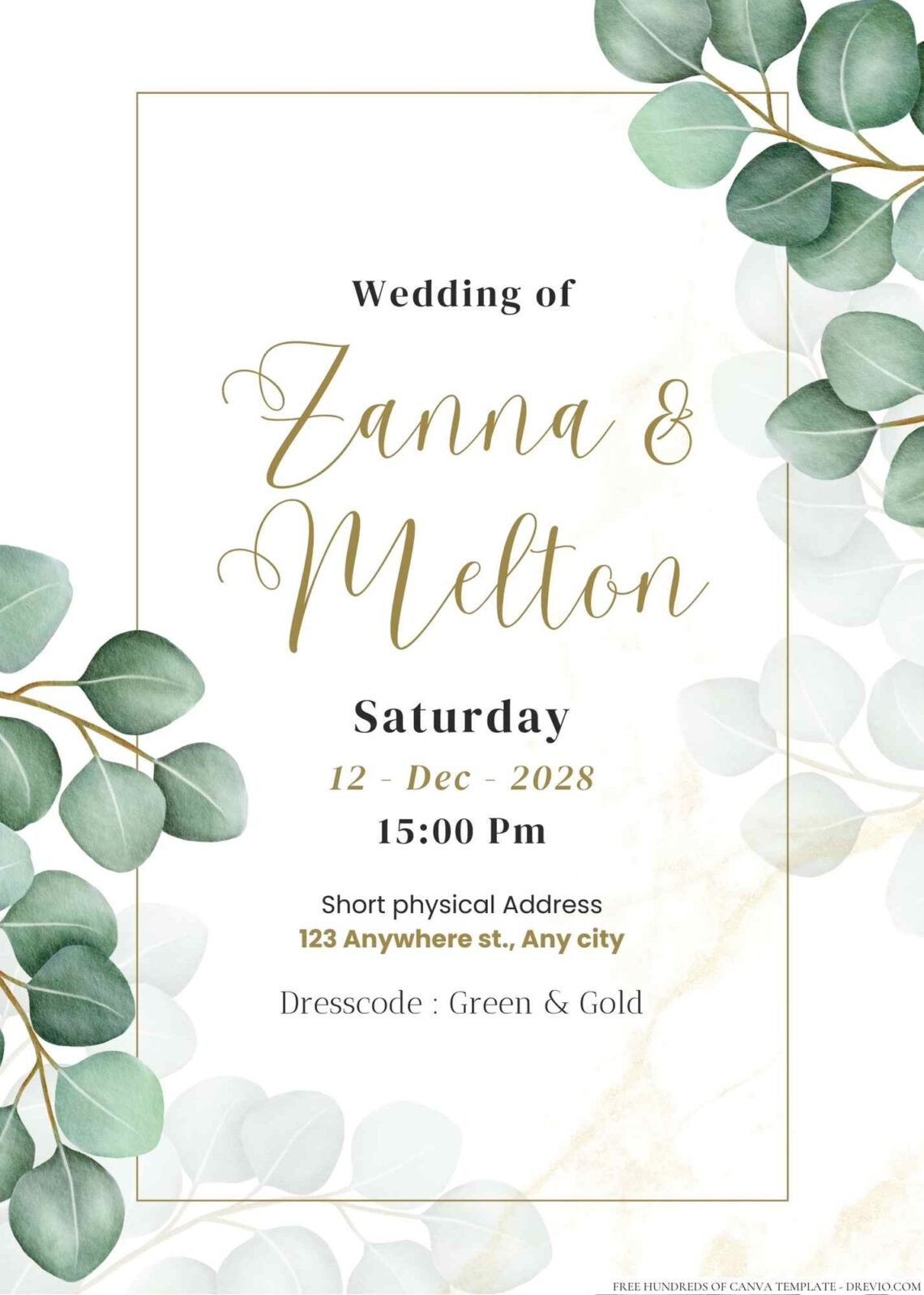 Free Editable Minimalist Greenery Eucalyptus Leaves Wedding Invitation
