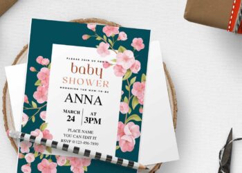 (Free Editable PDF) Classy Japanese Sakura Baby Shower Invitation Templates