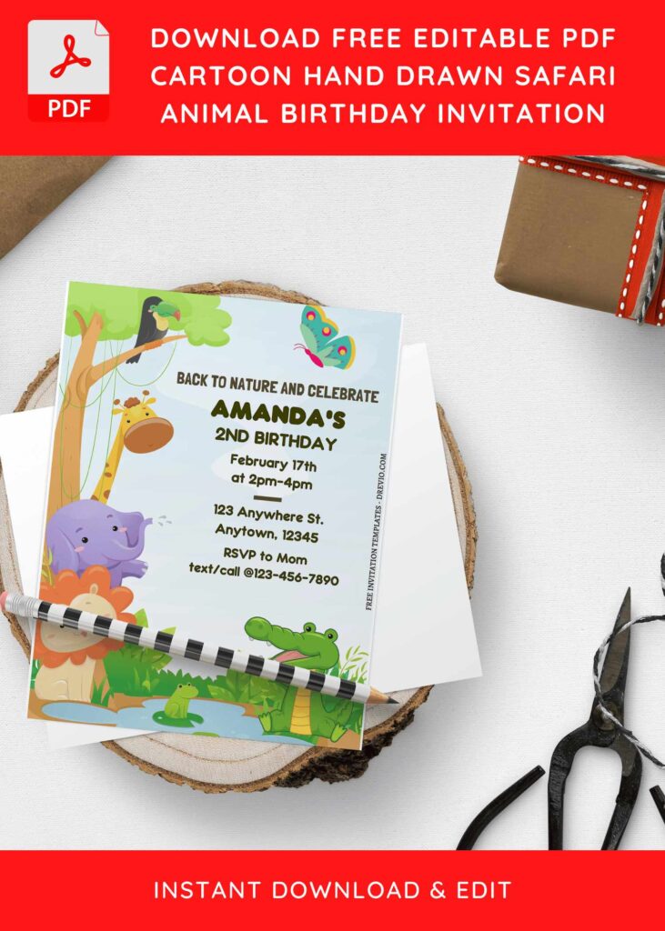 (Free Editable PDF) Back To Nature Jungle Themed Birthday Invitation Templates H