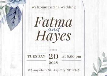 Free Editable Wooden Dusty Blue Floral Wedding Invitation