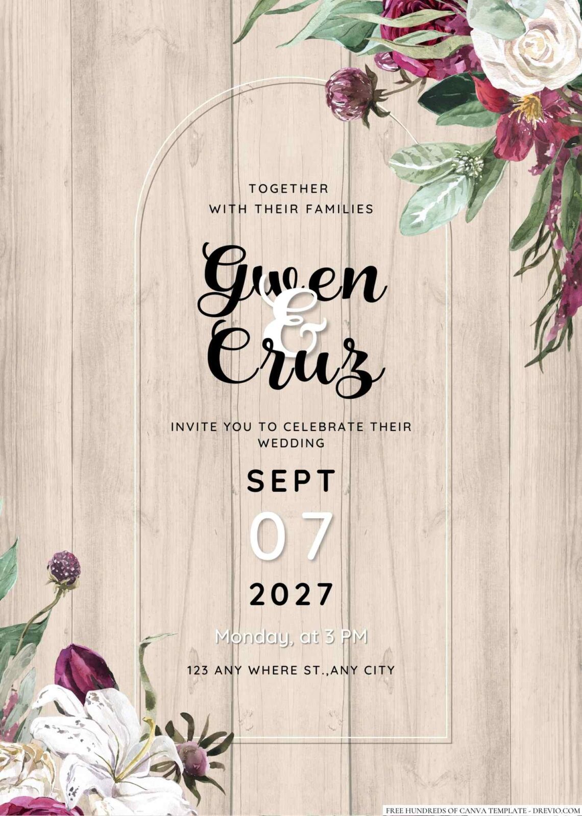 Free Editable Wood Rustic Garden Floral Wedding Invitation