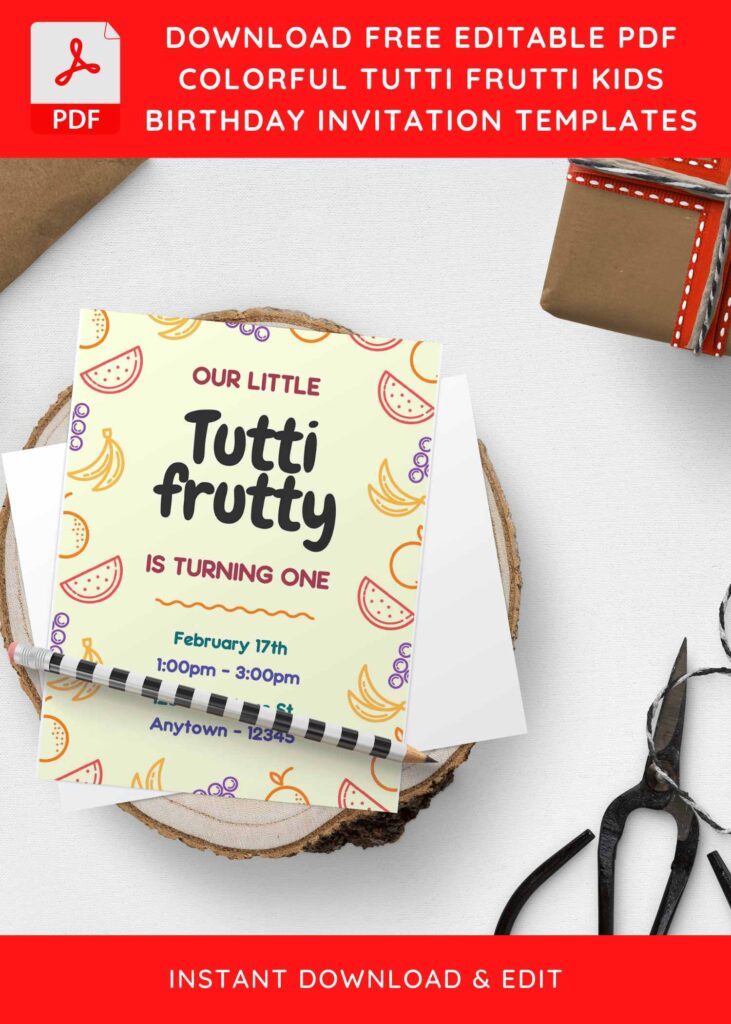 (Free Editable PDF) Summery Fun Tutti Frutti Birthday Invitation Templates H