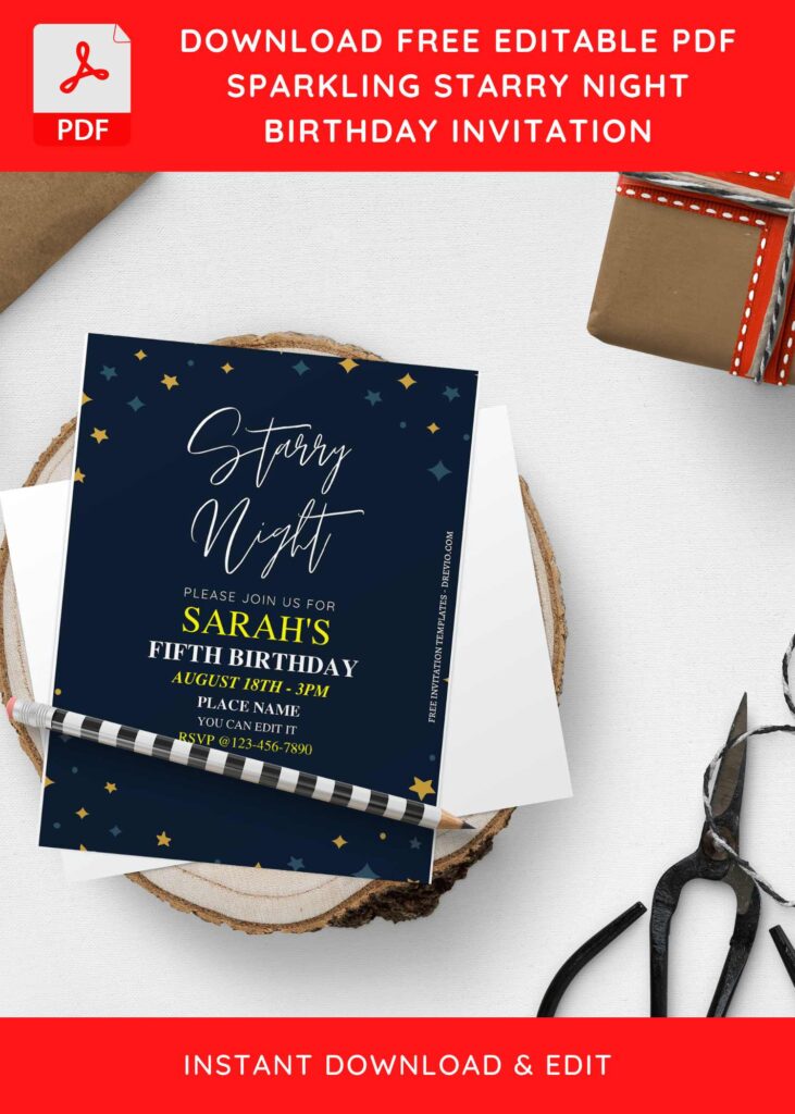 Invitation Template of (Free Editable PDF) Starry Night Kids Birthday Invitation Templates 5