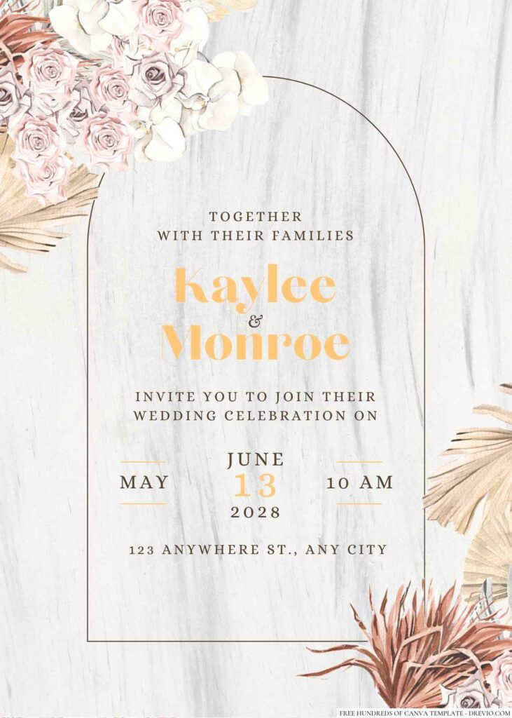 Free Editable Wood Dried Tropical Floral Wedding Invitation 