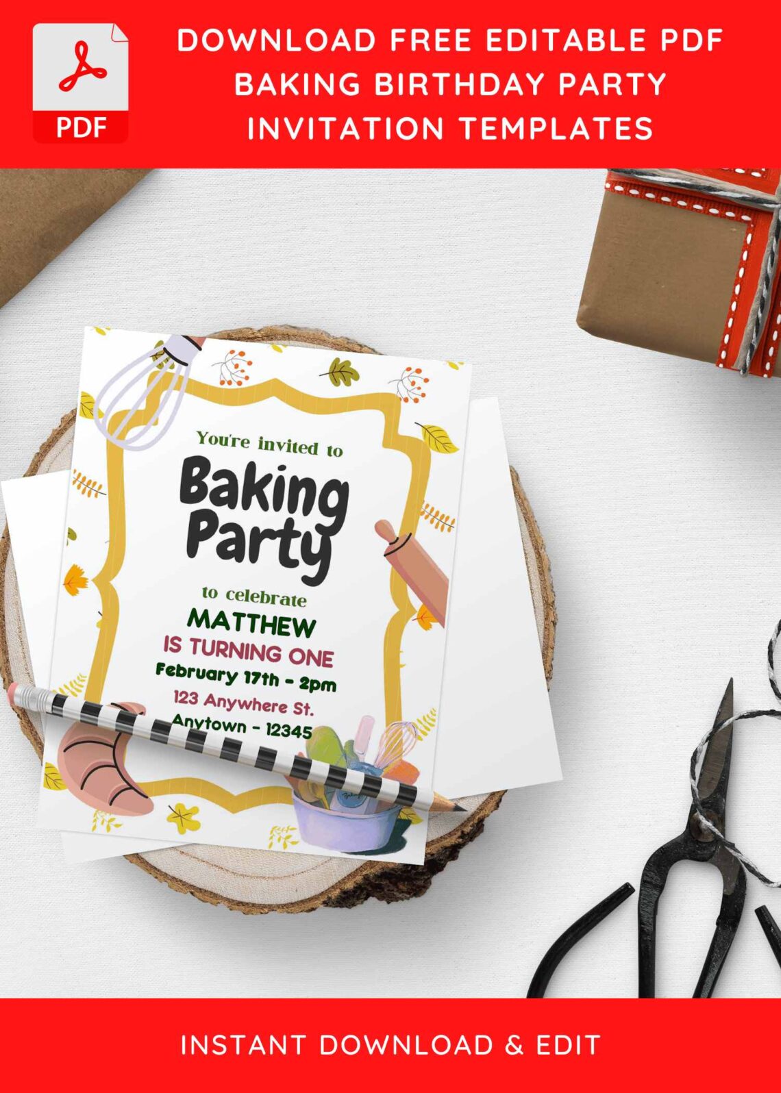 (Free Editable PDF) Adorable Baking Themed Birthday Invitation Templates H