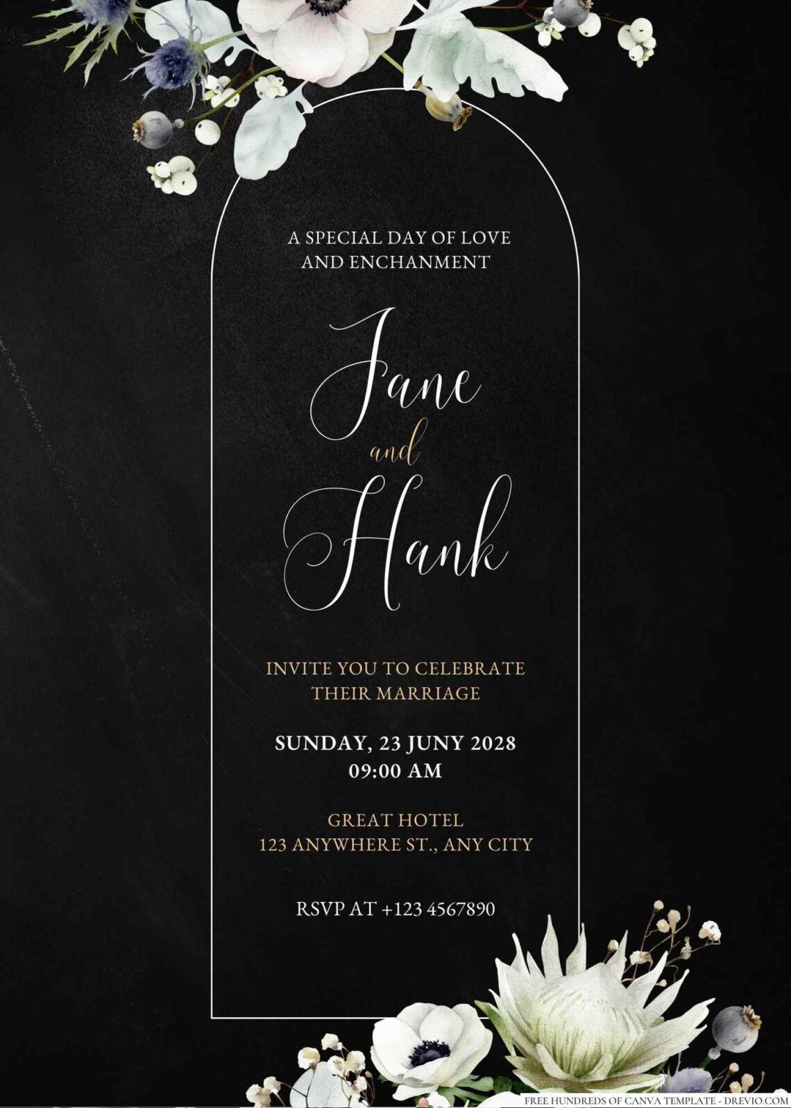 Free Editable Chalkboard White Green Floral Wedding Invitation