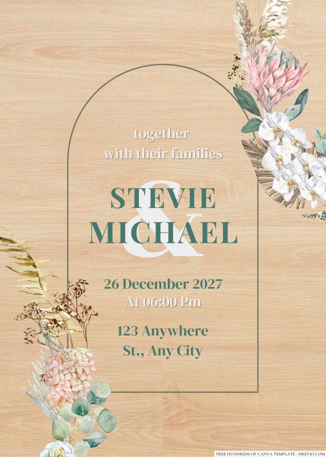Wood Watercolor Boho Wreath Canva Wedding Invitation Templates
