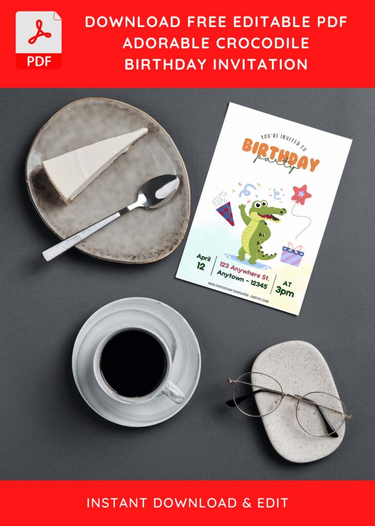 Invitation Template of (Free Editable PDF) Chomp In The Swamp Crocodile Birthday Invitation Templates 4