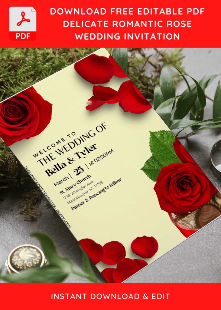 (Free Editable PDF) Glamorous Rose Wedding Invitation Templates F