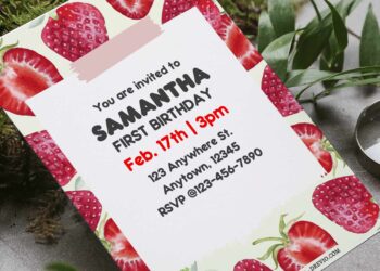 (Free Editable PDF) Sweetie Strawberry Birthday Invitation Templates