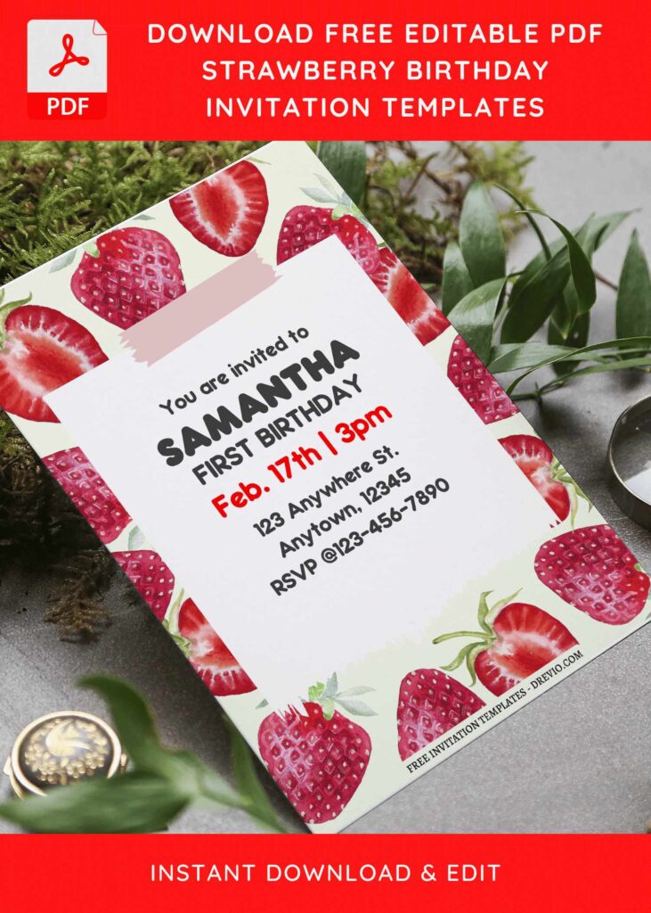 Invitation Template of (Free Editable PDF) Sweetie Strawberry Birthday Invitation Templates 6